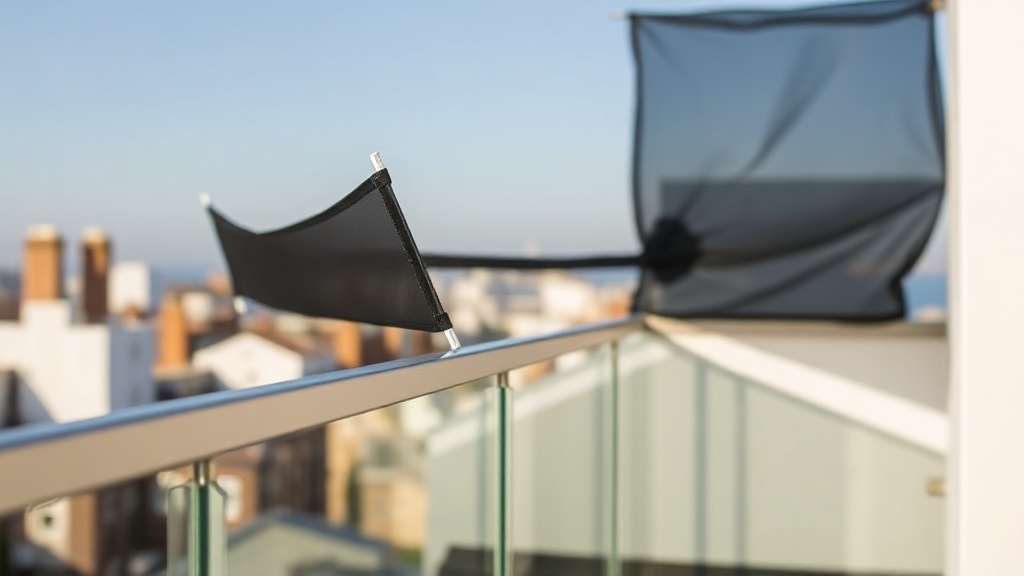 Montage eines Sichtschutznetzes am Geländer einer Dachterrasse